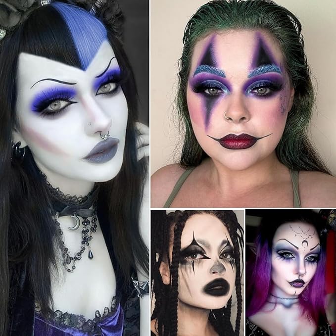 Black Blue Purple Eyeshadow Goth Makeup Palette, Matte Shimmer Dark Smoky Eyeshadow Pallet with Mirror, High Pigment White Grey Multichrome Eye Shadow for Halloween Party Witch Costume Zombie Vampire