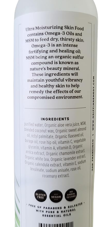 Griffin Remedy Omega-3 Body Lotion-Unscented with Organic MSM and Essential Oils, Ultra Moisturizing, All Natural, Paraben Free, Sulfate Free 8 fl oz
