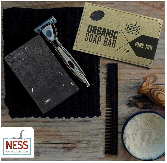 Ness Mens Soap Bar - Pine Tar Scent - Natural Soap For Men - Mens Bar Soap With Organic Ingredients & Essential Oils - Moisturizing Bar Soap - Handmade In The USA, Cruelty Free, Vegan - 3 Pack