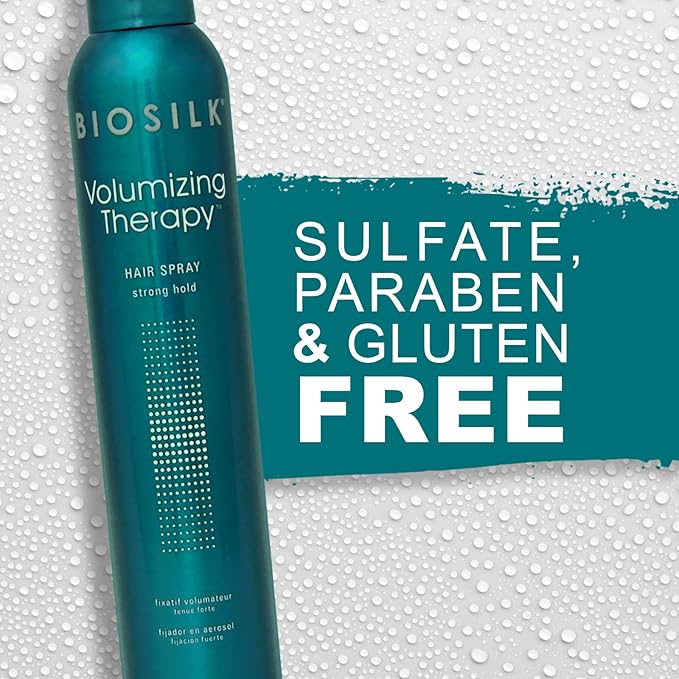 BioSilk Volumizing Therapy Strong Hold Hair Spray, Adds Volume, Strength & Shine, Long-Lasting Style, Silk & Rice Proteins, Sulfate-Free, Paraben-Free, Cruelty-Free, 10 Oz