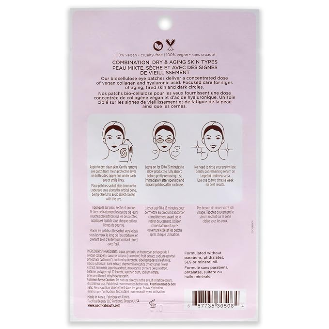 Pacifica Vegan Collagen Undereye & Smile Line Patches – Hydrating Hydro-Treatment Mask for Fine Lines & Wrinkles, Plumping Under Eye & Laugh Line Gel Pads, Unscented, 100% Vegan (2 Patches)