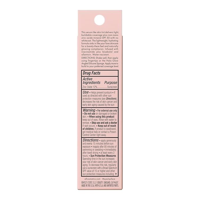 e.l.f. Halo Glow Skin Tint SPF 50, Tinted Moisturizer For Light, Buildable Coverage, Creates A Natural Glow, Vegan & Cruelty-Free, 18 Rich Neutral