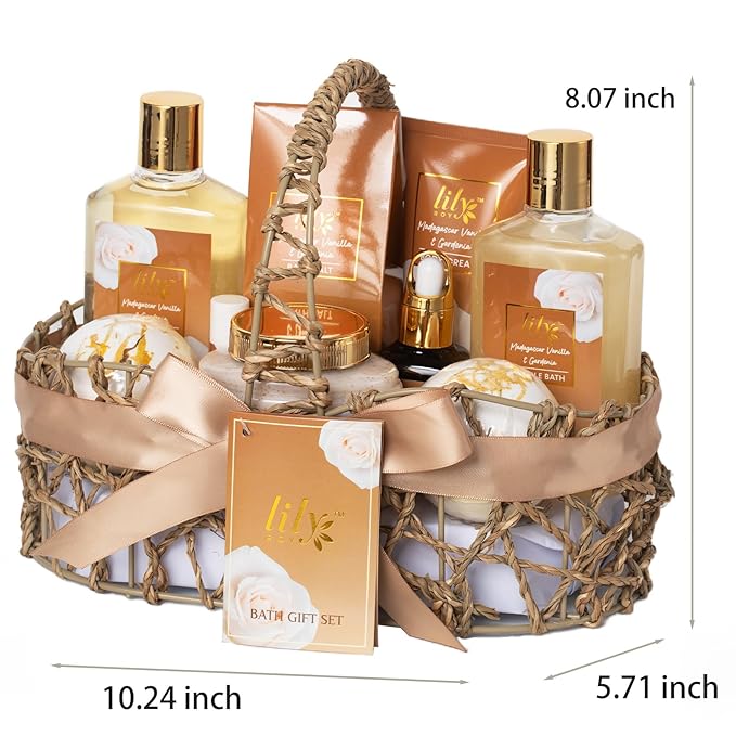 Mothers Day Gifts for Mom - Luxury Honey Almond Bath & Body Gift Set for Women, Spa Gift Basket, Pampering Bath Set with Bath Bomb | Christmas Birthday, Perfect Holiday Gift for All Occasion