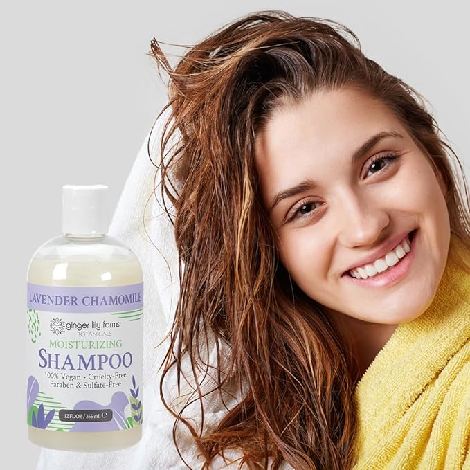 Ginger Lily Farms Botanicals Moisturizing Shampoo for All Hair Types, 100% Vegan & Cruelty-Free, Lavender Chamomile Scent, 12 Fl Oz (Pack of 6)