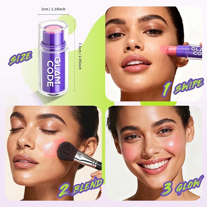 Glam Code Blush Makeup Stick - Makeup Lip + Cheek Stick for Eyes, Lips & Cheeks, Multi-Use Cream Blush Stick with Natural Flush, Hydrating & Long-lasting丨Vegan & Cruelty-Free - #04