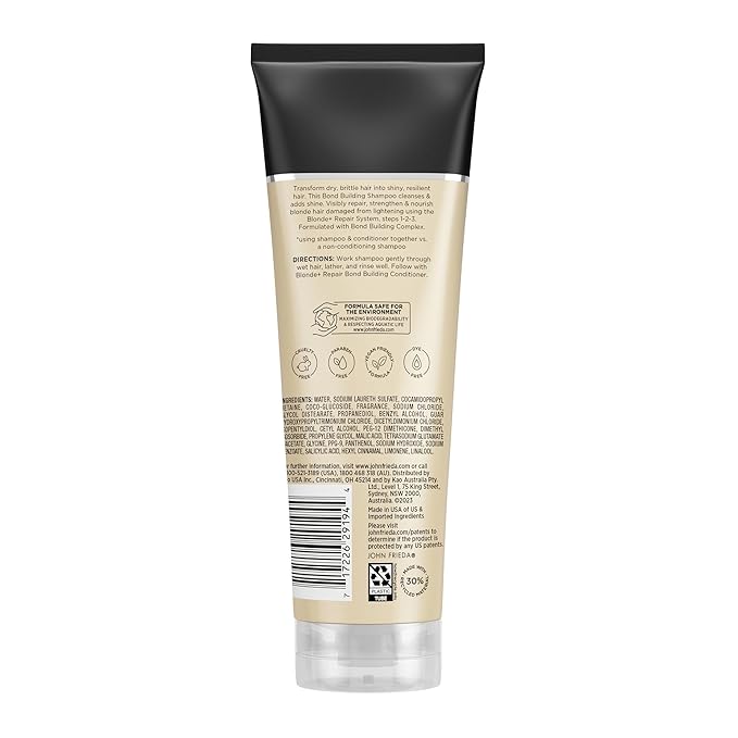 John Frieda Repair Shampoo Bond-Building Formula, for Blonde,Damaded Hair, Vegan, Cruelty & Paraben-Free, Not Tested On Animals 8.3 Fl Oz