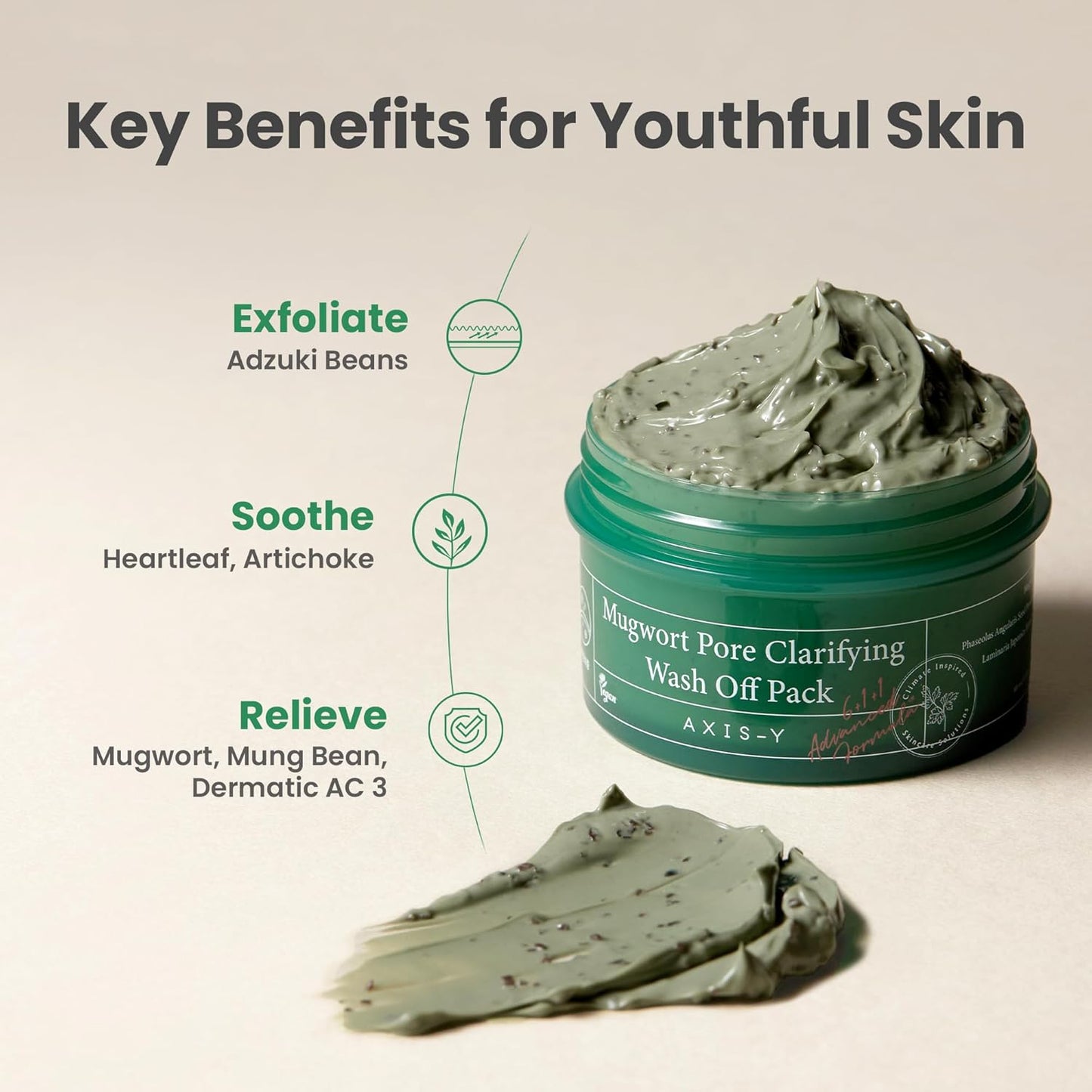 Mugwort Pore Clarifying Wash off Pack - Face Exfoliator Targets Clogged Pores, Whitehead & Blackhead Remover - Vegan Korean Skin Care Glass Skin Clay Mask - 3.38 Fl. Oz.