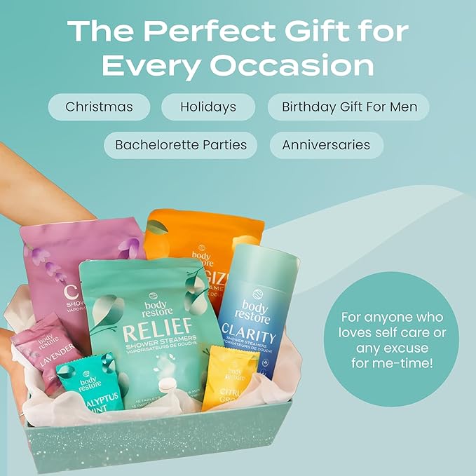 Body Restore Shower Steamers Aromatherapy 15 Pack – Birthday Gifts for Women, Men, Easter Basket Stuffers, Stress Relief, Relaxation, Self Care – Eucalyptus