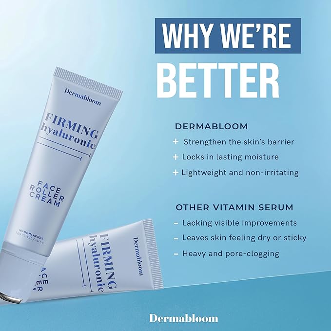Hyaluronic Acid Face Roller Cream – Hydrates, Plumps, Firms, Depuffs – Dermatologist Tested, Anti-Aging, Korean Skin Care – Vegan, Clean Beauty, Non-GMO, 95% Natural – 1.69 Fl Oz