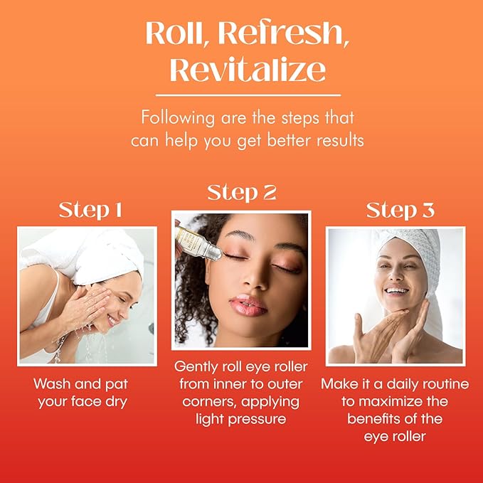 Vitamin C Eye Roller For Puffy Eyes & Dark Circles - Dermatologist Tested, Brightens Under Eyes & Crow's Feet Treatment, Natural Clean Beauty - Korean Skin Care - For All Skin Types