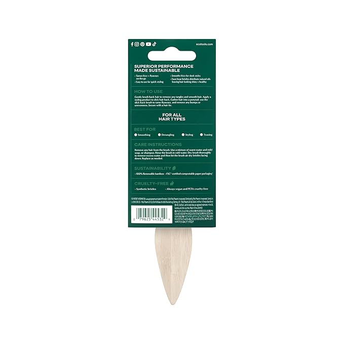 EcoTools Mini Slick Back Hairbrush, Travel Brush, Perfect Ponytail Or Bun, Tease, Smooth & Style Hair, Tame Frizz & Flyaways, Renewable Bamboo Handle & Vegan Boar Bristles, Cruelty-Free, 1 Count