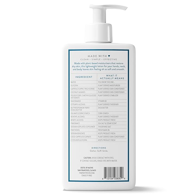 Native Body Lotion Contains Naturally Derived Plant-Based Moisturizers for Women and Men | Restores Dry Skin, Sea Salt & Cedar, 16.5 fl oz