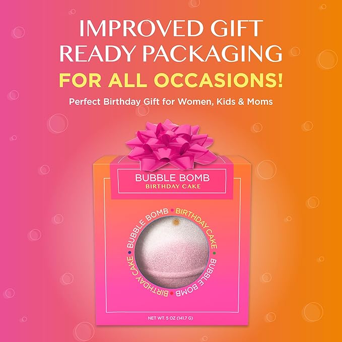 Birthday Cake Bath Bombs for Women, Girls & Kids - Relaxing Pink Bubble Bath Bomb for Mothers Day Gifts - Incredible Scent, Made in USA, Won't Stain Tub - Gift Set & Personal Must Have by Two Sisters