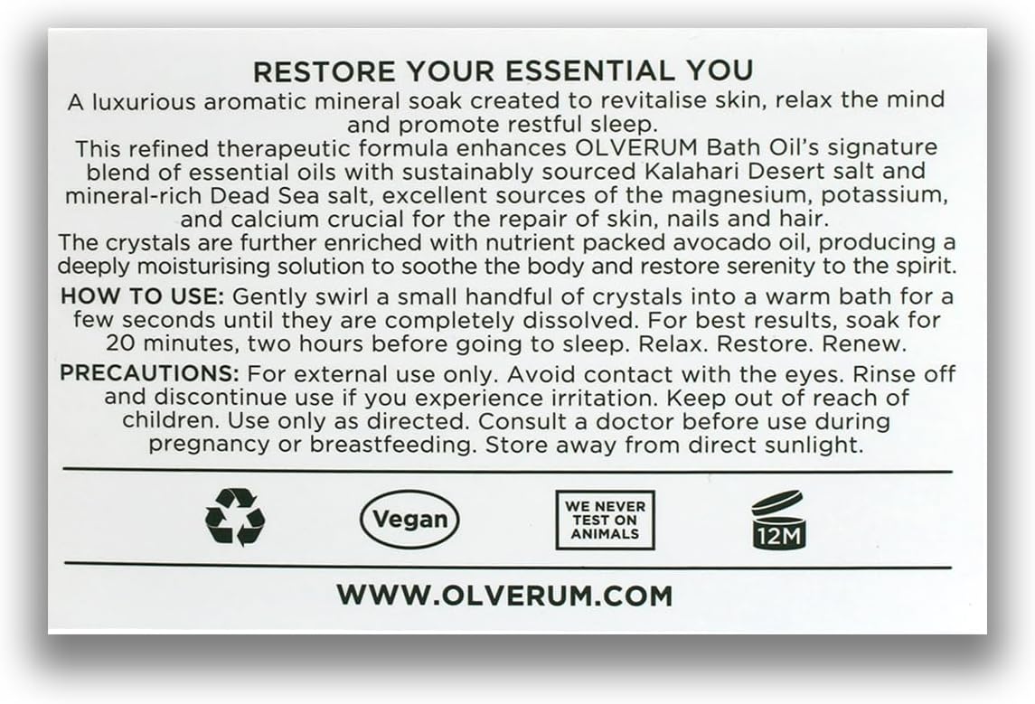 OLVERUM - Natural Bath Salts | Clean Beauty Mineral Soak with Dead Sea Salt, Vegan, Cruelty-Free (7.1 oz)