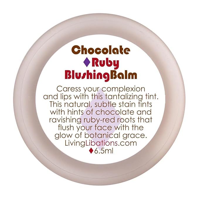 LIVING LIBATIONS - Organic Chocolate Ruby Blushing Balm | Natural, Wildcrafted Clean Beauty (.22 oz | 6.5 ml)