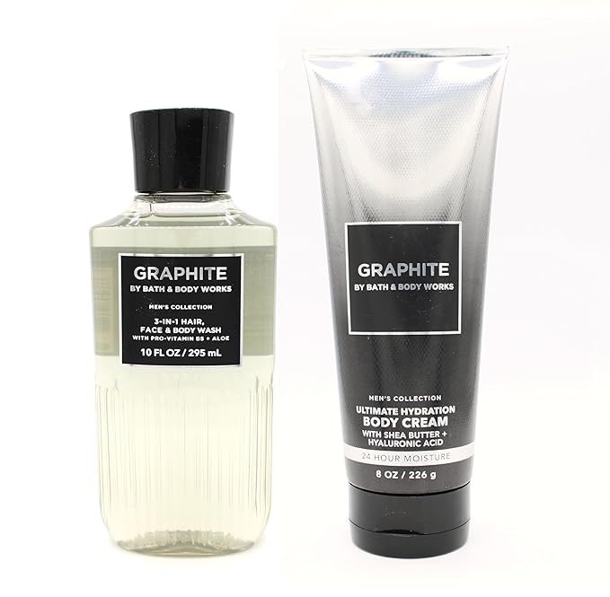 Graphite, Bath and Body, 3 in 1 Hair, Face, Body Wash & Body Cream Bundle Set