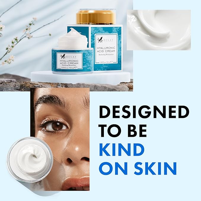 Eclat Skincare Hyaluronic Acid Cream – Hydrating Moisturizer with Ceramides & Vitamin B5 - Hyaluronic Acid Moisturizer for Soothing Dull & Dry Skin - Anti Aging Face Cream for Women and Men 50 ml