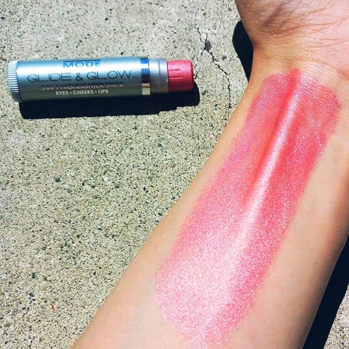 MODE Glide & Glow 3 in 1 Highlighter Creamy Color Makeup Blush Stick, Long Wear Glowing Radiance for Eyes, Cheeks, Lips with Nourishing Natural Skincare, Vegan – GUSTO – Lustrous Coral Pink, 0.15 oz