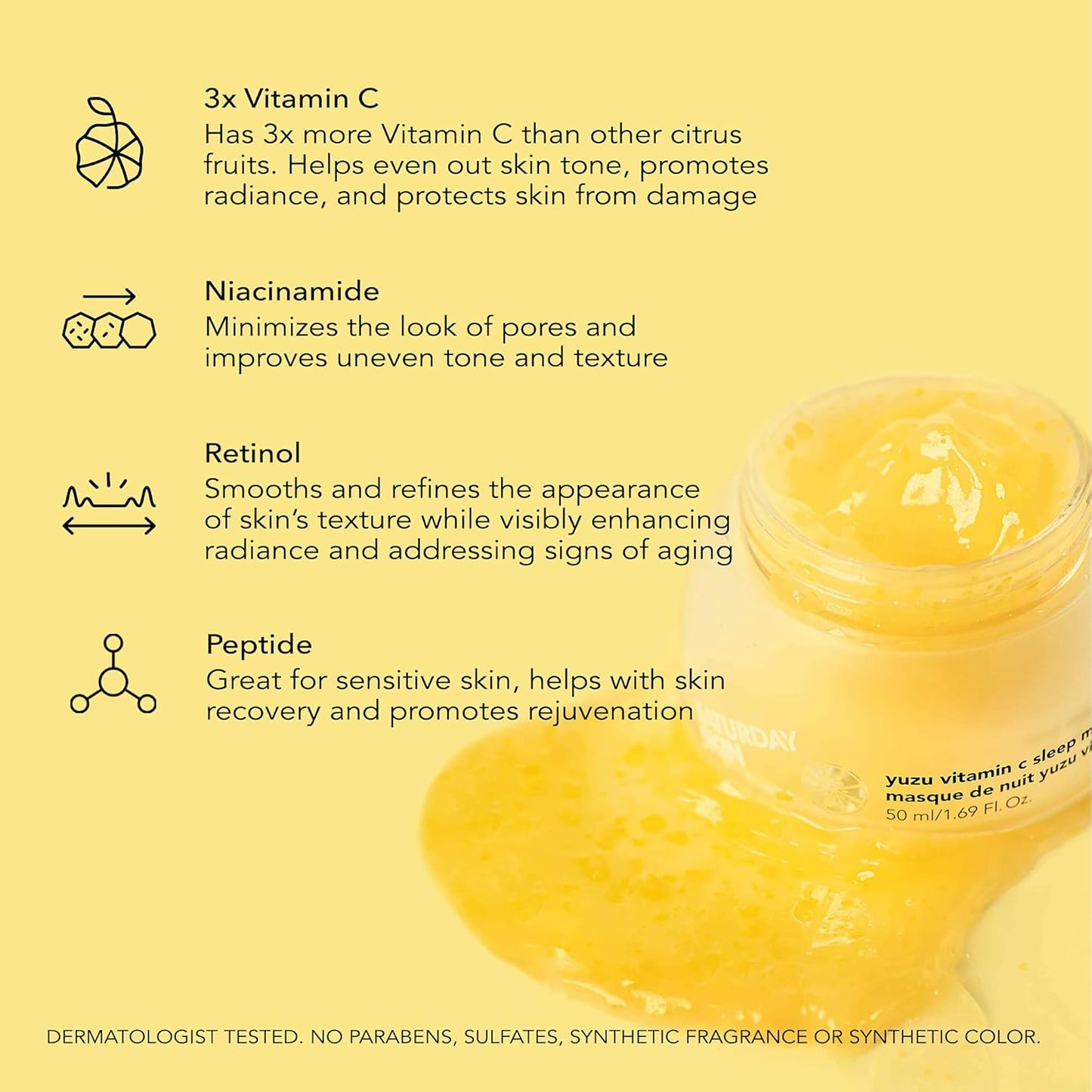 Yuzu Vitamin C Sleep Mask Regenerist Retinol Ultra Rich Face Moisturizer Cream Smooth Skin and Reduce Wrinkles Ideal for All Skin Types