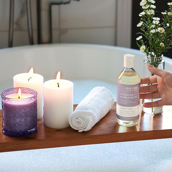 Deep Steep Epsom Salt Bubble Bath, Sleepy Time, 32 oz – Calming Soak with Coconut, Argan, Shea Butter, Aloe Vera & Essential Oils – Vegan, Clean Beauty, Relaxation & Stress Relief