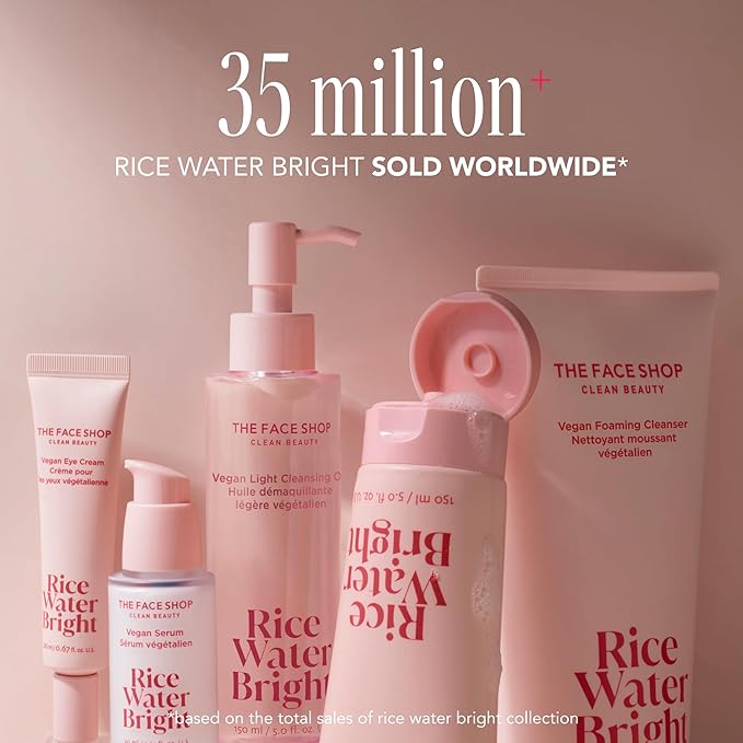 The Face Shop Rice Water Bright Vegan Double Cleanse Trial Set, Travel Size, Foaming Cleanser & Mini Cleansing Oil, Korean Skin Care, Gentle Face Cleanser & Pore Control, Moisturizing Makeup Remover