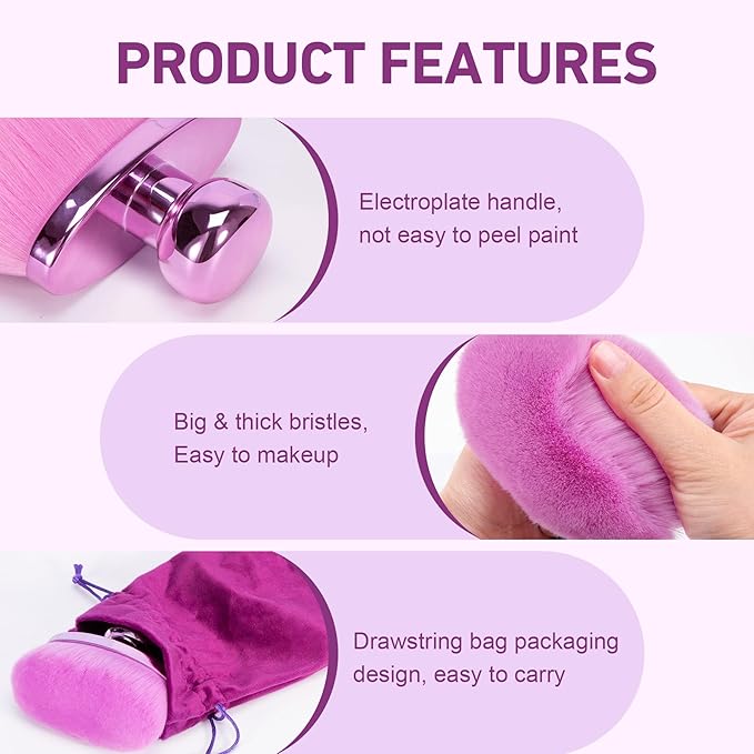 Extra Large Body Makeup Brush for Self Tanner – 115mm Wide Oval Kabuki Body Brush for Bronzer Blend & Blur, Vegan Fiber Self Tanning Brush for Legs & Body with Drawstring Bag by Yoseng-Purple