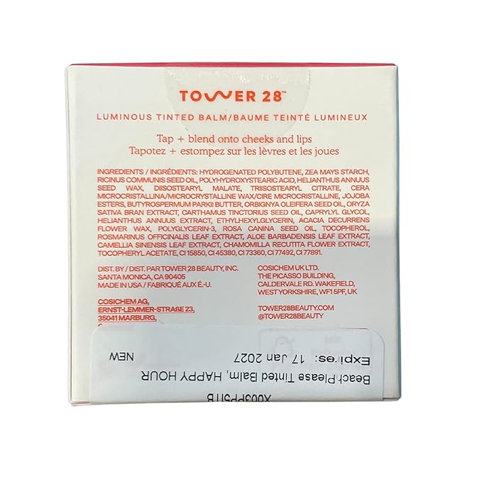 Tower 28 BeachPlease Cream Blush + Tinted Lip Balm - Multi-Use Lip Tint + Dewy Blush for Cheeks With Aloe Vera + Green Tea - Vegan, Non-Comedogenic Makeup for Sensitive Skin - Happy Hour (0.16 oz)
