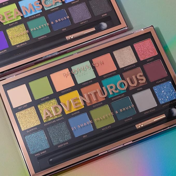 Profusion Cosmetics 21 Shades Eyeshadow Palette with Brush – Blendable Matte, Shimmer & Metallic Shades in Bold Neutrals and Vibrant Hues, Travel-Friendly Makeup Kit for Women & Teens