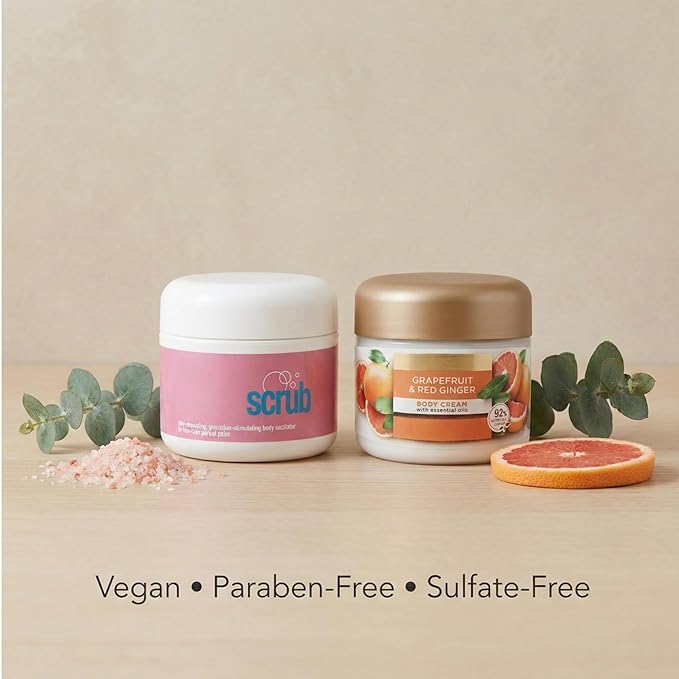 Himalayan Pink Salt Body Scrub & Body Cream Set – Exfoliating Body Scrub and Moisturizing Lotion – Spa Gift Set for Women – Grapefruit & Red Ginger – Vegan, Paraben Free