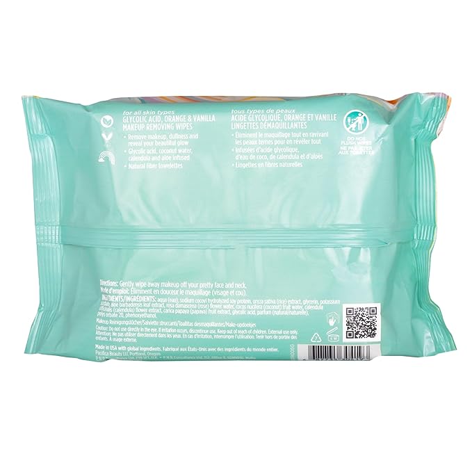 Pacifica Makeup Remover Face Wipes - 8-Pack Daily Facial Cleansing Exfoliating Towelettes - Biodegradable - Organic - w/Gycolic Acid - Clean Beauty Vegan & Cruelty-Free Dermatologist Tested 240 Count
