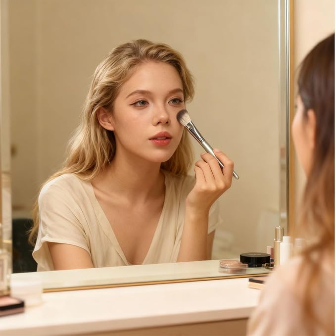 2PCS Makeup Brush Set: Angled Bronzer Brush + Blush Brush for Cheeks, Vegan Soft Bristles for All Cosmetics