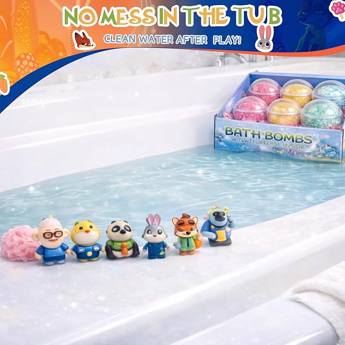 Bath Bombs for Kids: Zoo City Dig a Bath Bombs with Toys Inside, Organic Bath Bomb Rich in Natural Essential Oils, Kids Bath Bomb Set for Dry Skin Moisturize, Easter Basket Stuffers for Kids (6 Pcs)