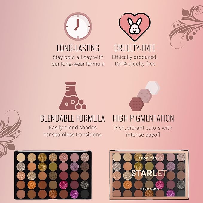 Profusion Cosmetics 35 Shade Starlet Eyeshadow Palette, Multi Finish Golden Neutrals, and Glamorous Glitter Hues for Achieve Stunning Vibrant Eye Looks