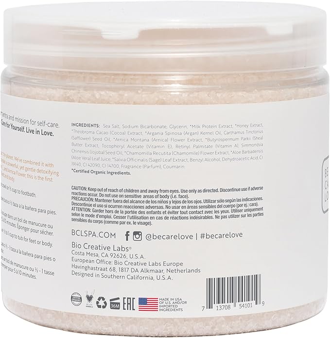 BCL SPA Dead Sea Salt Soak - Bath Salt with Organic Milk + Honey, White Chocolate, Shae Butter, Arnica, Aloe Vera Juice, Chamomile, Argan & Jojoba Oil Skin Exfoliator - Home/Professional Use 16 fl oz