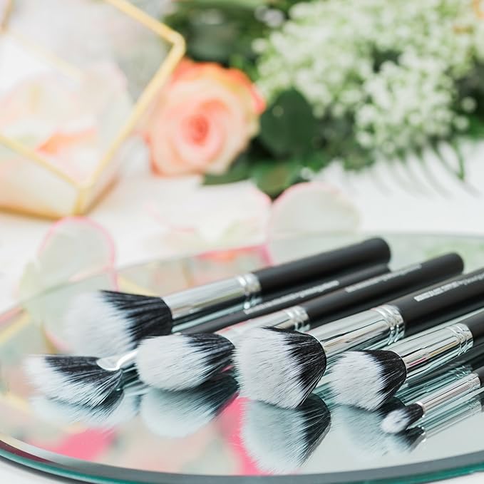Duo Fiber Makeup Brush Set - Beauty Junkees 6pc Professional Make Up Brushes with Case, Foundation, Concealer, Blush, Bronzer Contour, Fan Highlighter, Eyeshadow, Powder Cosmetics, Vegan Cruelty Free