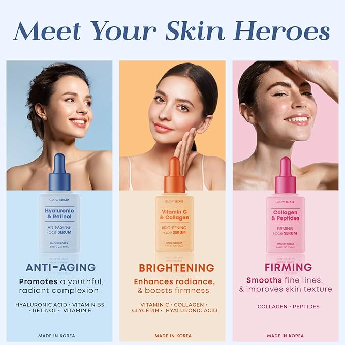 Glow Elixir Retinol Serum for Face with Hyaluronic Acid – Hydrating Anti-Aging Face Serum for Wrinkles Fine Lines & Uneven Skin Tone – Dermatologist Tested Korean Skin Care – Clean Beauty – 2.02 Fl Oz
