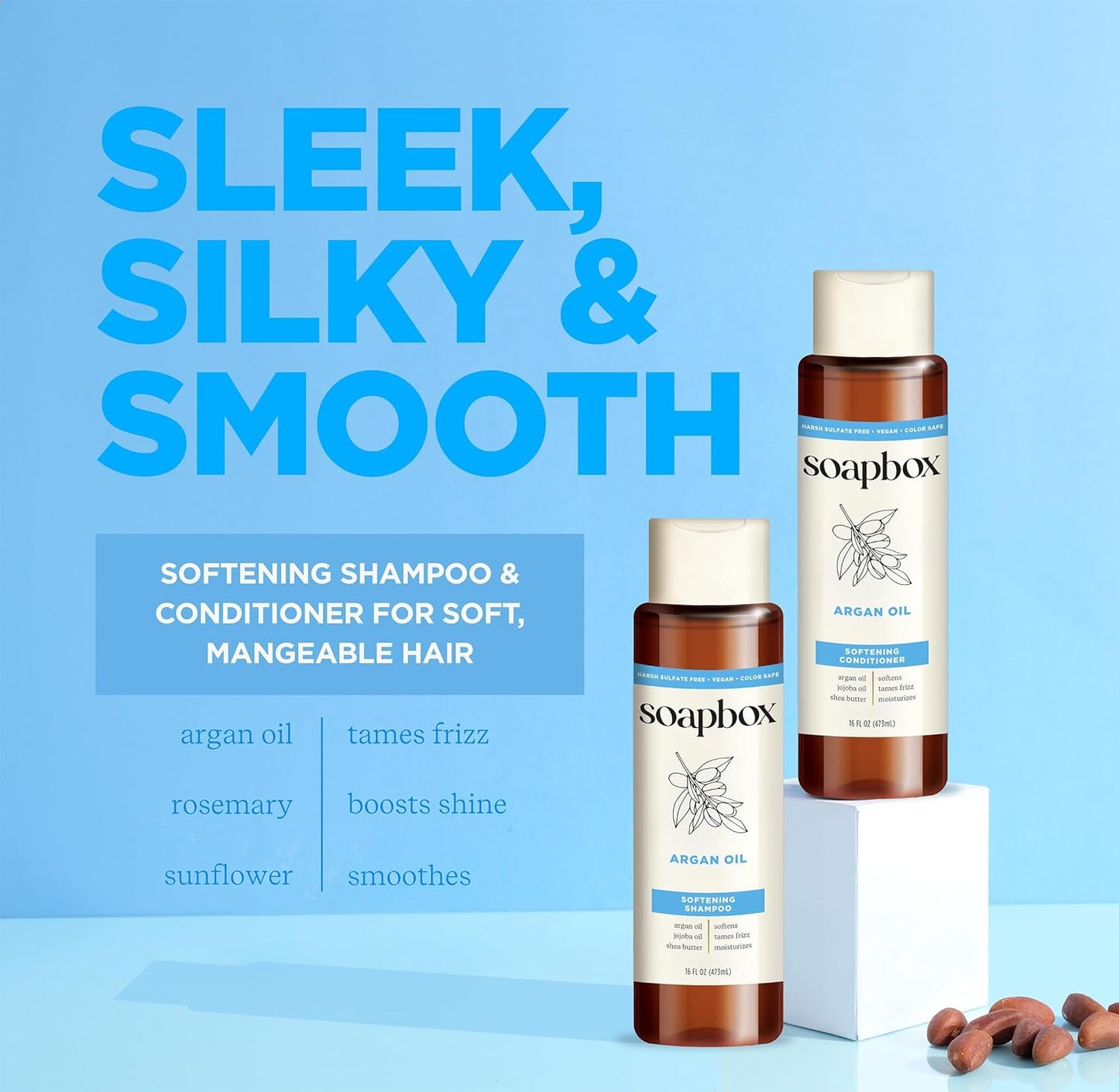 Argan Shampoo & Conditioner Set, Volumizing, Vegan, Color Safe, Harsh Sulfate & Silicone Free, 16Oz Each (Pack of 2)