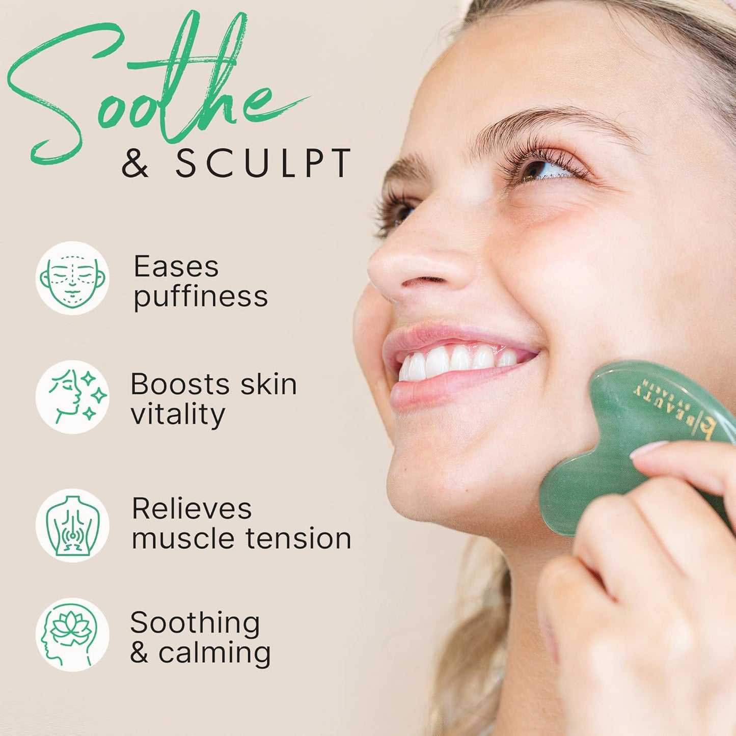 Jade Gua Sha - Smoothes Fine Lines & Wrinkles, Face Sculpting Tool for Face Massage, Jaw Massager, Facial Massage Tools, Small Gifts for for Women and Teenage Girls
