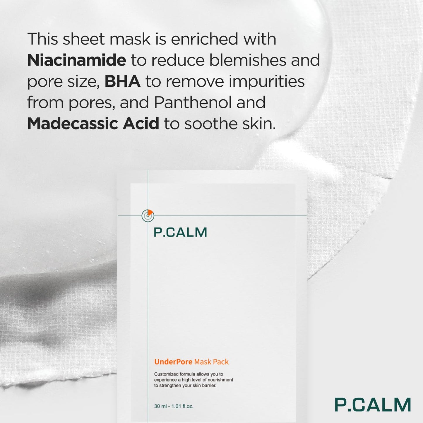 Underpore Facial Sheet Mask – Pack of 5 with Niacinamide & BHA for Moisturizing & Exfoliating, Korean Vegan Sheet Mask for Sensitive Skin (30Ml X 5Ea)