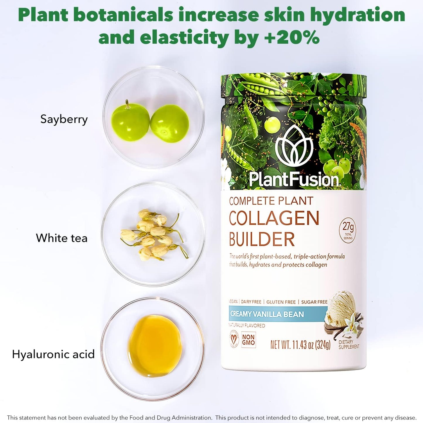 Vegan Collagen Powder - Plant Based Collagen Protein Powder for Muscle & Joints, Hair, Skin & Nails - Keto, Gluten Free, Soy Free, Non-Dairy, No Sugar, Non-Gmo - Vanilla 11.43 Oz