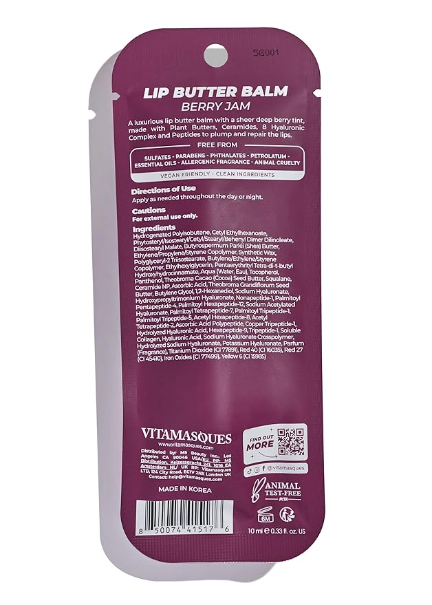 Vitamasques Lip Butter Balm - Berry Jam Pack of 3, Korean Lip Balm - Peptide Lip Treatment - Lips Balm Hydrating - Light Tinted Lips balm - Made in Korea - 0.33 fl.oz