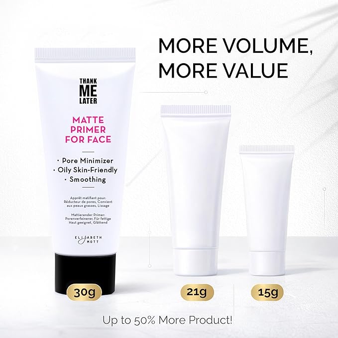 Elizabeth Mott Thank Me Later Face Primer - Mattifying Makeup Base Primer for Shine and Oil Control - Pore Minimizer, Smooths Wrinkles and Fine Lines – Long-Lasting Makeup Gripping Formula, 30g
