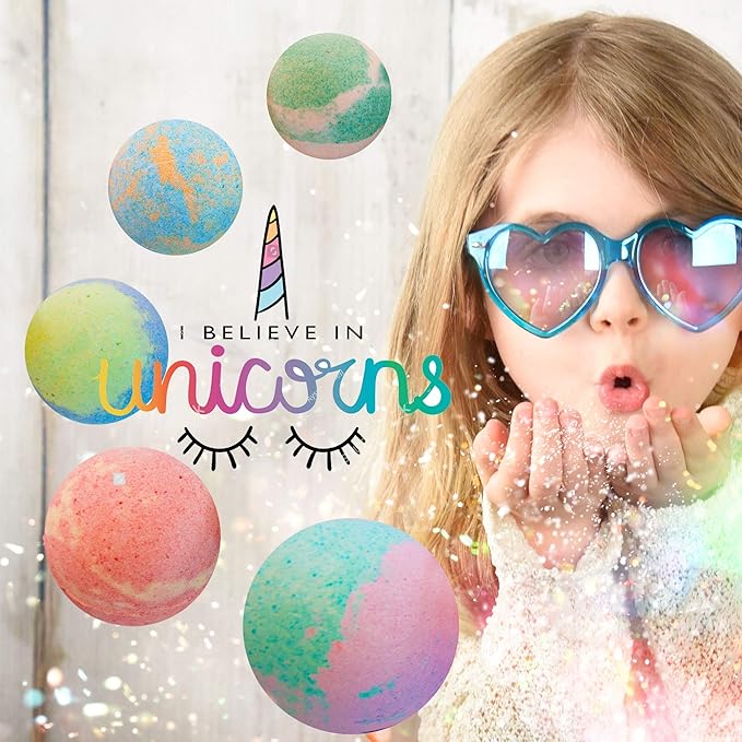 Bath Bombs for Kids with Surprise Inside, Unicorn Bath Bombs for Girls with Jewelry & Jewelry Box for Kids - Organic, Skin Moisturizing, Natural Bubble Bath, Easter Basket Essentials for Girls, Kids