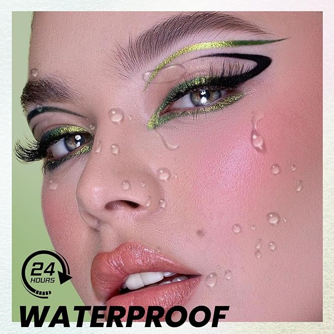 Pudaier Black and Multichrome Waterproof Liquid Eyeliner, Stay All Day Eye Liner Pen with Precise Tips for Women, Smudge-Proof & Transfer-Resistant, Vegan & Cruelty-Free