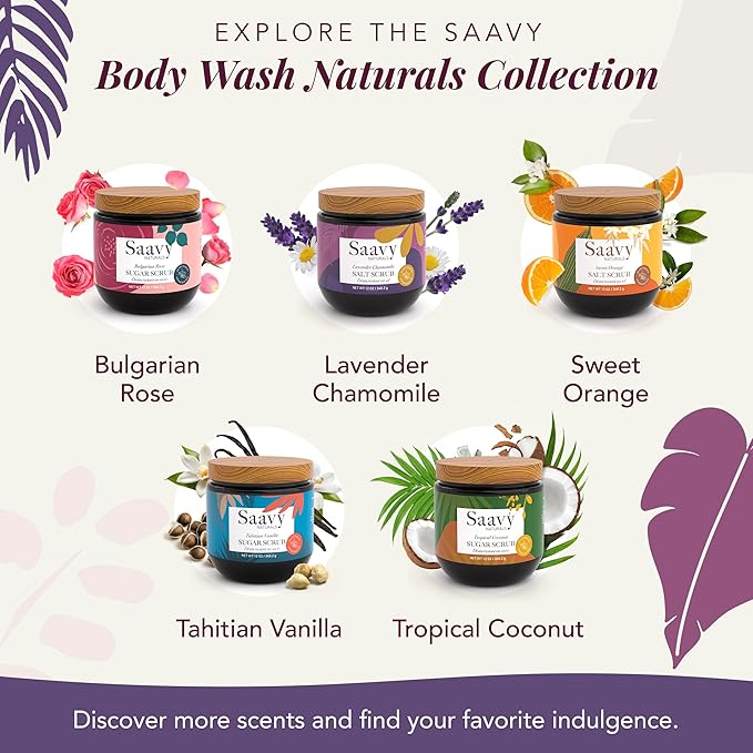 Saavy Naturals Body Scrub - Scented Salt Lavender Extract, Natural Body Scrub & Vegan Exfoliating with Vitamin E, Gentle for Sensitive Skin – Made in USA – Lavender Chamomile (1 Pack) - 12 oz