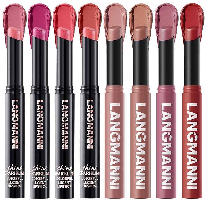 Jolilab 8Pcs Glitter Lip Kit - Velvet Matte & Nude Matte Lipstick + Glitter Lip Gloss/Glitter Lipstick High Pigmented Long-Lasting Waterproof Beauty Cosmetics Gift for Women(SET E)