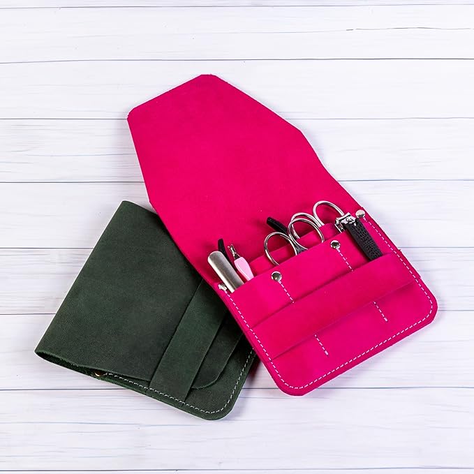 Leather Manicure Set Case Grooming Kit Organizer (Burgundy)