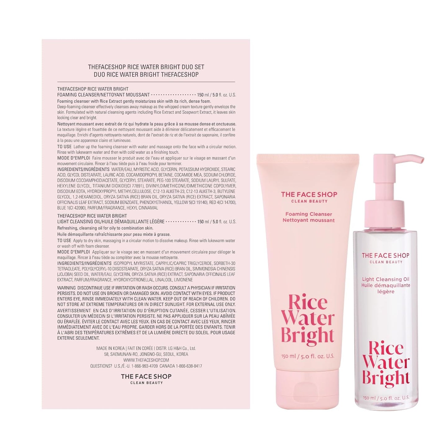 Revitalize Your Skin: Rice Water Bright Double Cleansing Duo Set - Hydrating Vegan Cleanser & Pore Control Oil for Radiant Complexion