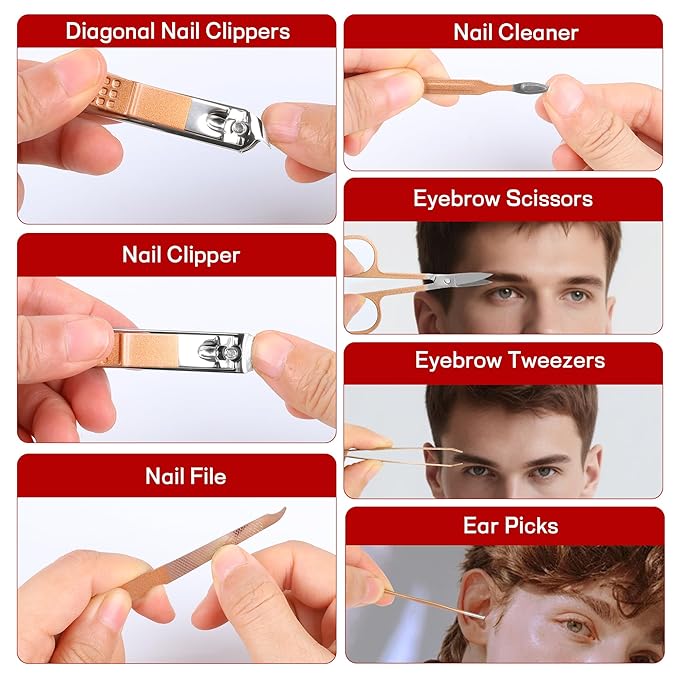 Manicure Set Gift for Women, 7 in 1 Stainless Steel Professional Pedicure Kit Nail Scissors Grooming Kit with Pink Leather Travel Case