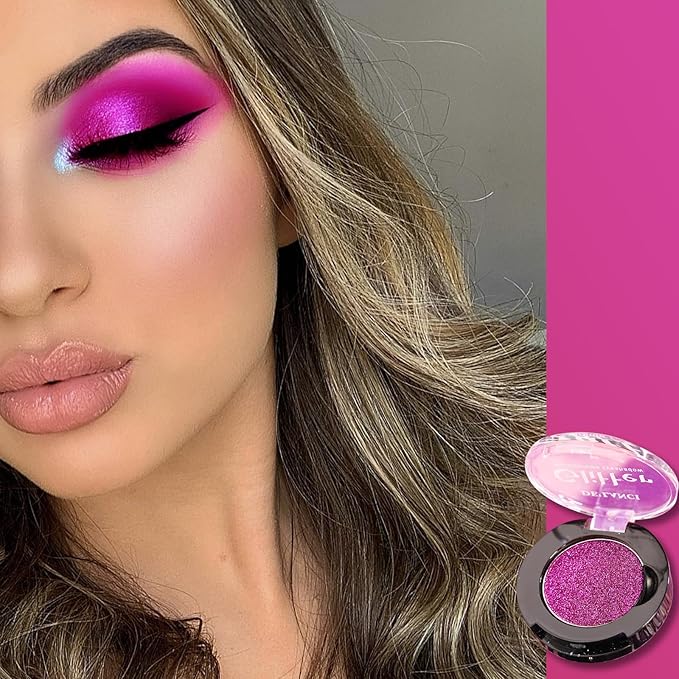 Purple Glitter Eyeshadow, Highly Pigmented Sparkly Metallic Bright Chrome Eye Shadow for Gothic Smoky Look, Long Last Holographic Rose Violet Shimmer Eye Shadow for Women and Girls, Vegan, Talc Free